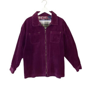 Denim & Co. Shacket Jacket Women Large Plum Vtg Cotton Corduroy Full Zip Pockets